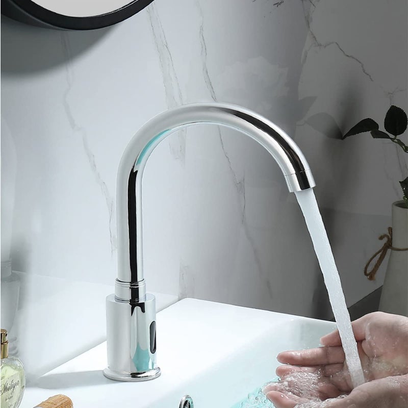 YCCUZA Automatic Faucet Chrome Touchless Kitchen Faucet Touch-Free Electric Automatic Infrared Sensor Touchless Faucet Bathroom Public Vessel Sink Faucet Motion Sensor Actived Dual Powered AC/DC - Image 4